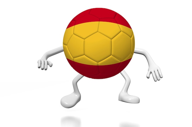 Photo cartoon soccer ball with national flag of spain 3d illustration