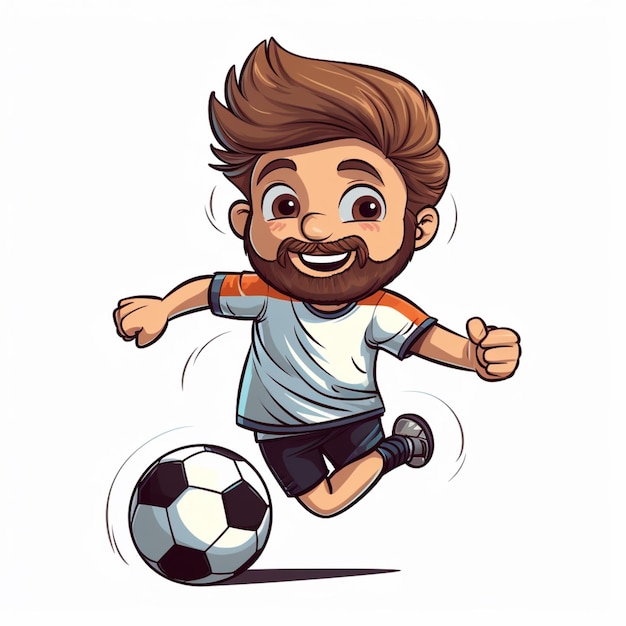 cartoon soccer player with beard kicking a soccer ball generative ai