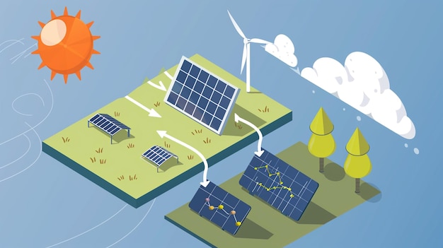 a cartoon of solar panels and a solar panel
