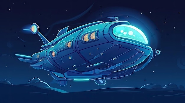 Мультяшный космический корабль, летящий в голубом небе, идеально подходит для детских книжных иллюстраций Generative AI