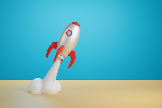 Cartoon spaceship taking off 3d illustration