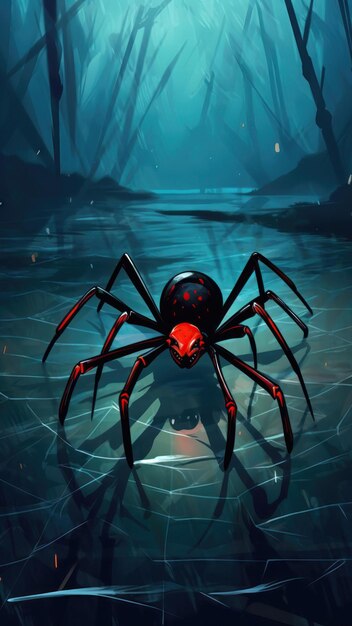 Premium AI Image | Cartoon spider in the dark forest 3d render ...