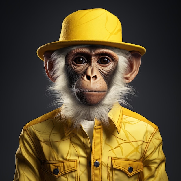 Cartoon Spider Monkey With Yellow Shirt And White Hat