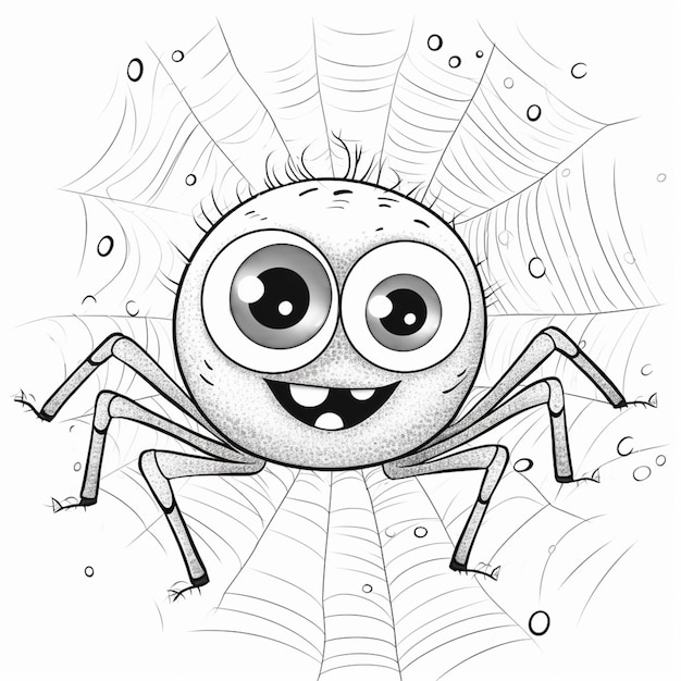 A cartoon spider with big eyes and a spider web in the background generative ai