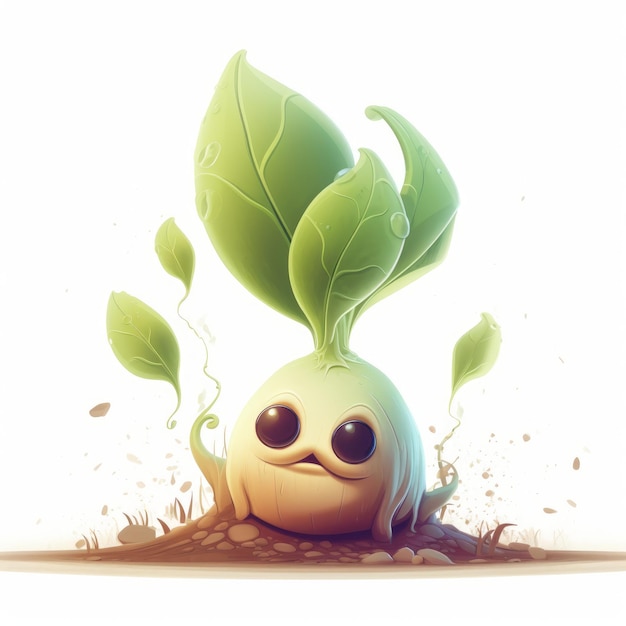 Cartoon a sprout emerging from the ground symbolizing the beginnings on white AI generated