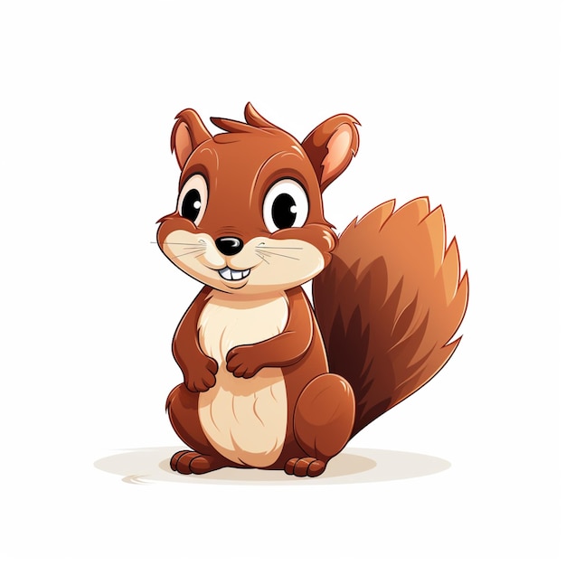 Photo cartoon squirrel sitting on the ground with a tooth in its mouth generative ai