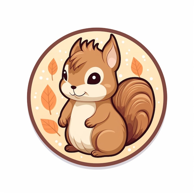 Cartoon squirrel sitting on a leafy surface with a brown background generative ai