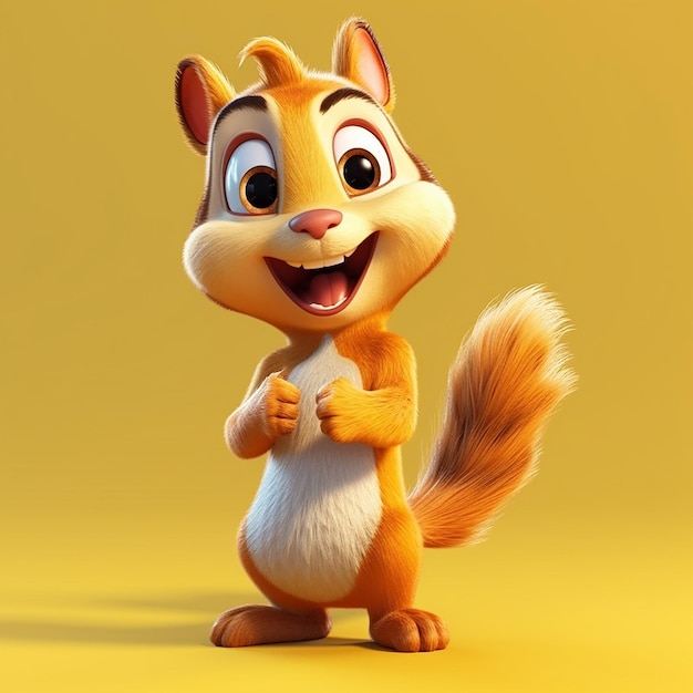 A cartoon squirrel that is on a yellow background