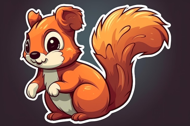 A cartoon squirrel with a big tail and a big smile on the face.