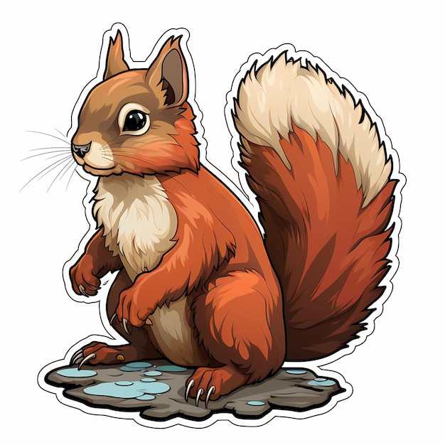 갈색 꼬리와 흰색 배경을 가진 다람쥐의 만화.