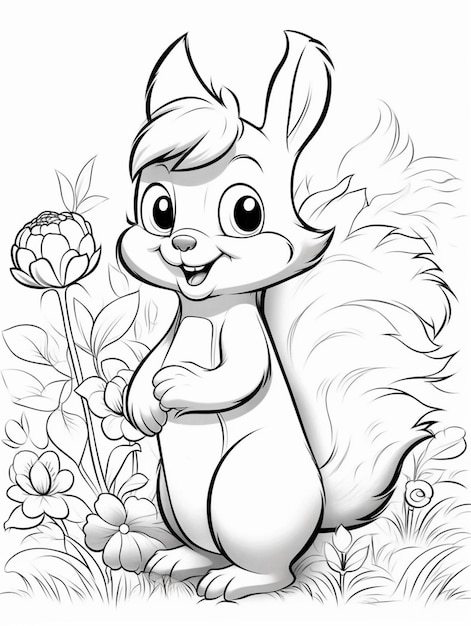 a cartoon squirrel with a flower in its hand generative ai