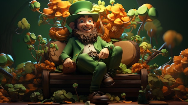 Cartoon St Patrick's Day een dag van trots voor Ierland 17 maart 3D-stijl Generatieve AI