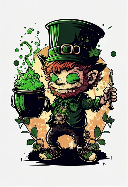 Foto cartoon st patricks day leprezi met een pot groen bier generatieve ai