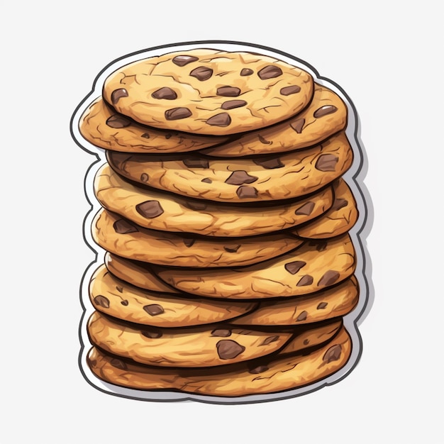 Photo a cartoon of a stack of chocolate chip cookies on a plate generative ai