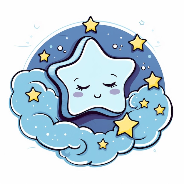 하늘의 별들과 함께 구름 위에서 잠을 자는 만화 스타