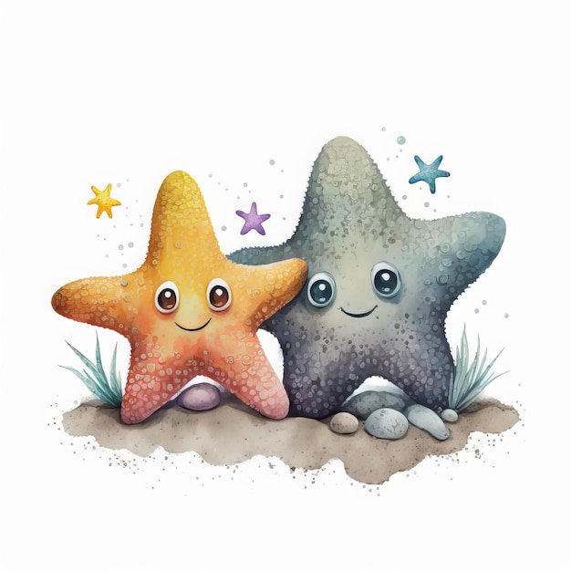 Photo a cartoon of a starfish and a starfish