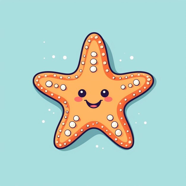 Foto stella di mare dei cartoni animati con una faccia felice su uno sfondo blu