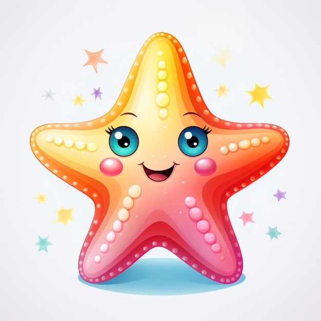 Cartoon starfish with a happy face and stars on a white background generative ai