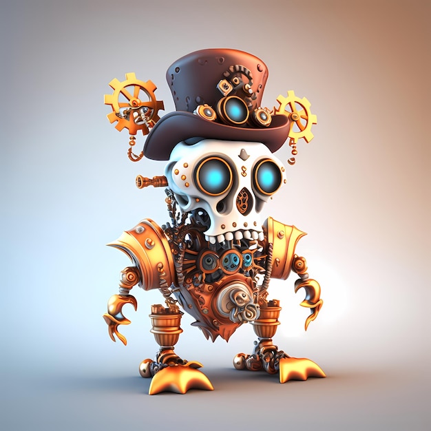 cartoon steampunk character 3D with robotic body