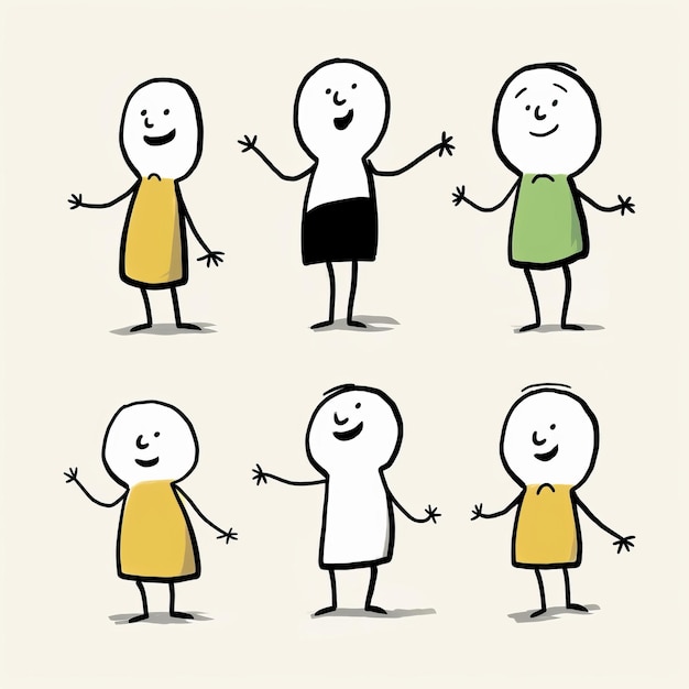 Photo cartoon stick man with different emotions vector illustration