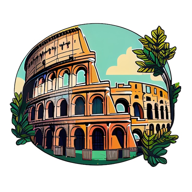 Premium Photo Cartoon sticker of the Colosseum a famous landmark in Rome