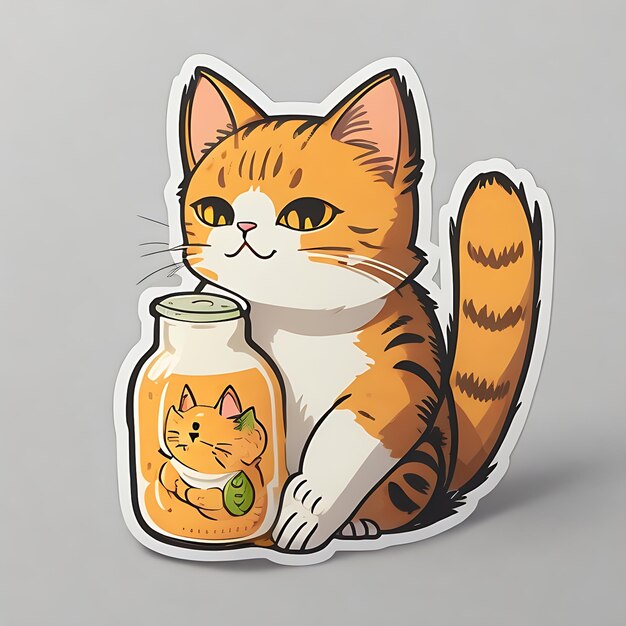 Cartoon Sticker Sheet Art with Fermented Cat