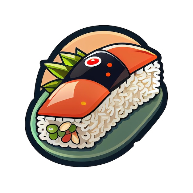 Cartoon sticker Sushi Japanese dish of raw fish and rice rolls