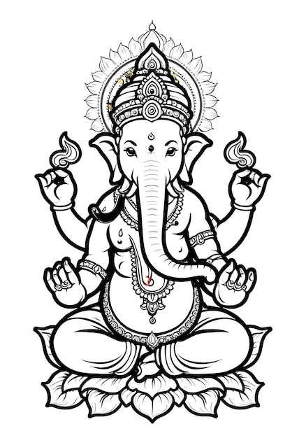 Foto cartoon stijl ganesha lijntekeningen