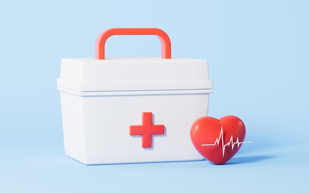 Cartoon stijl geneeskunde kit en hart medisch concept 3D-rendering