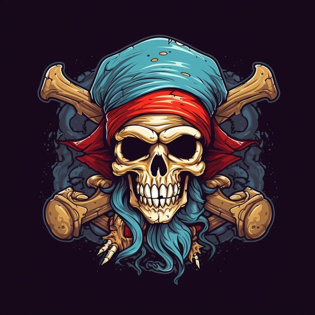 Cartoon-stijl illustratie van een piraten stijl schedel vector logo op vaste achtergrond