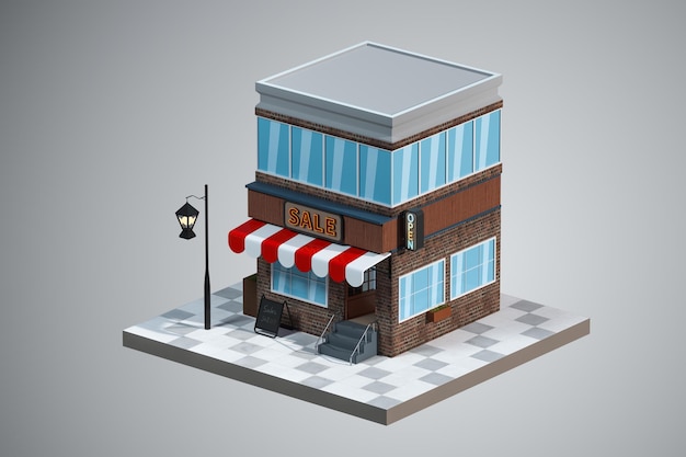 漫画ストア モダンなショップの建物の 3 d レンダリング