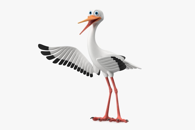 Photo cartoon stork talk pose 3d render