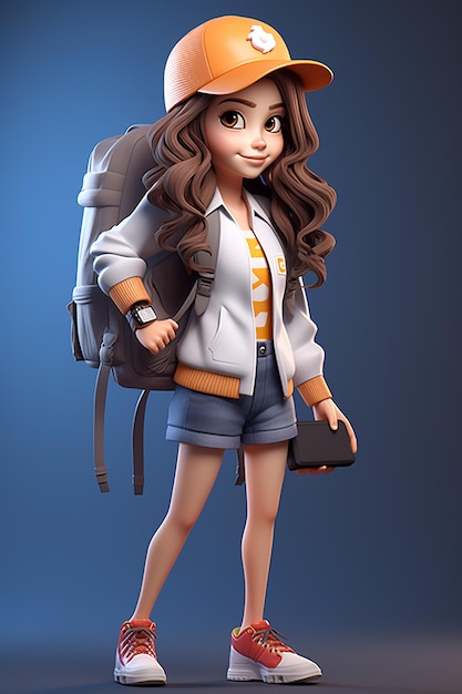 Cartoon student meisje 3D-karakter