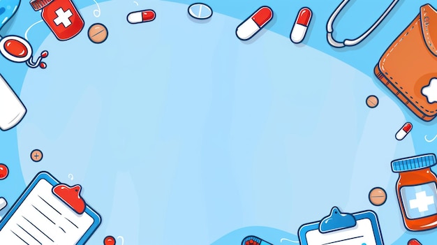 Cartoon Style Background with Adorable Medical Items Colorful and Playful Illustration