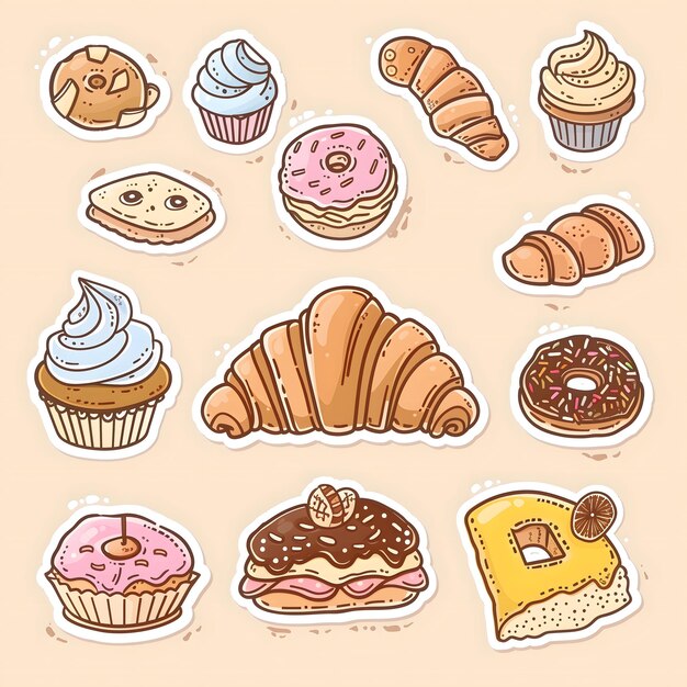 Photo cartoon style bakery sticker set