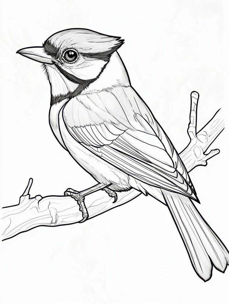 Cartoon style bird black lines suitable for children coloring