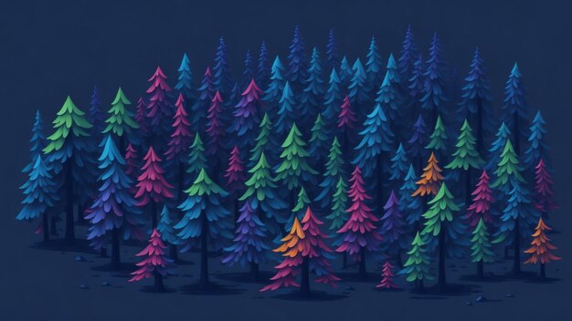 Cartoon style blue rainbow gradient forest Generative AI