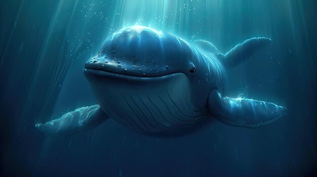 Photo cartoon style blue whale