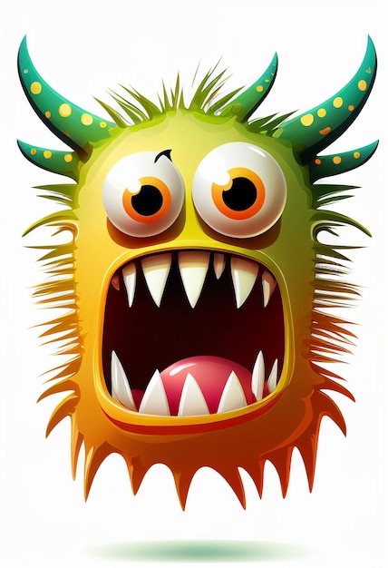 Cartoon style bright monster head on white background AI Generated