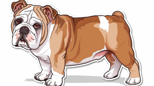 Foto sticker di bulldog in stile cartone animato sfondo bianco