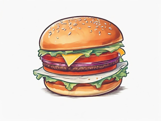 cartoon style Burger with tomatoes cheese