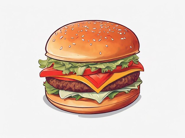 Photo cartoon style burger with tomatoes cheese