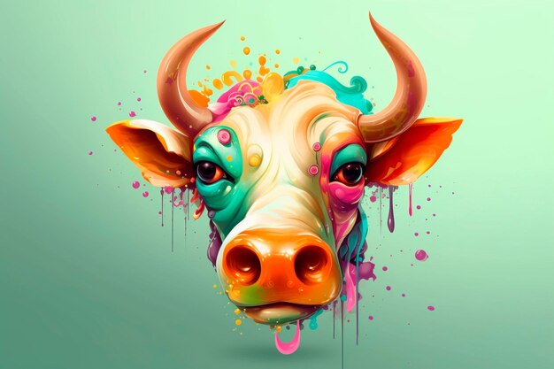 Cartoon style of cow for printing card featuring Generative AI