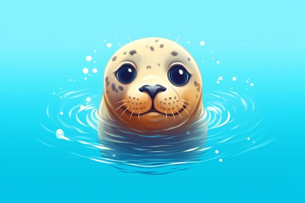 Cartoon style cute seal in the water Generative AI