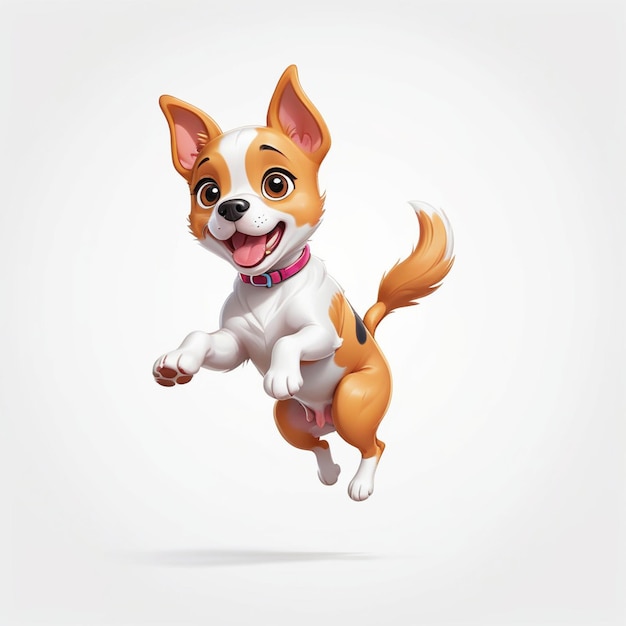 cartoon style a dog jumping in basic mode plain white background