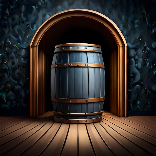 Cartoon style drawing of a wooden barrel