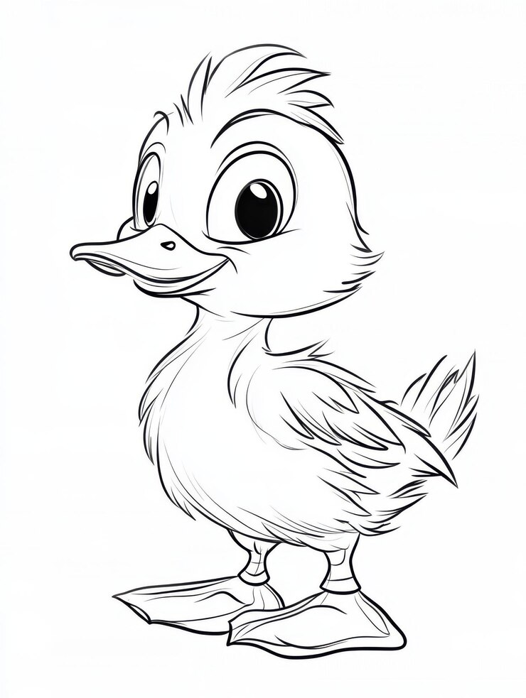 Cartoon style duck black lines suitable for children coloring
