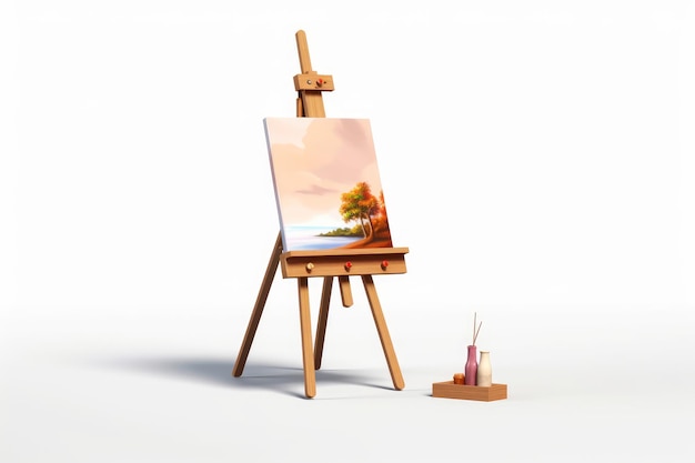 Cartoon Style Easel with Canvas on White Background AI generated