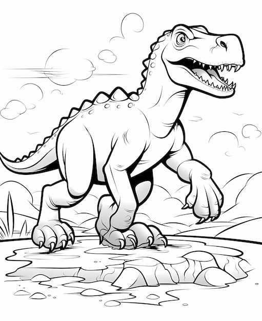 cartoon style Footprints of dinosaurs thick lines coloring book style for children