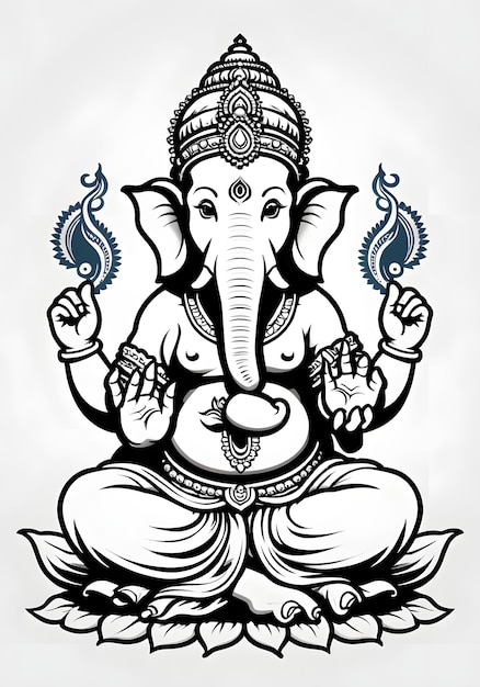 cartoon style ganesha line art